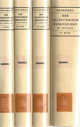 DER GOLDSCHMIEDE MERKZEICHEN / THE GOLDSMITH'S MARK. Band 1: Deutschland A - C, Frankfurt a. M., 1922; Band 2: Deutschland D - M, Frankfurt a.M., 1923; Band 3: Deutschland N - Z, Frankfurt a.M., 1925; Band 4: Ausland und Byzanz, Frankfurt a.M., 1928.
