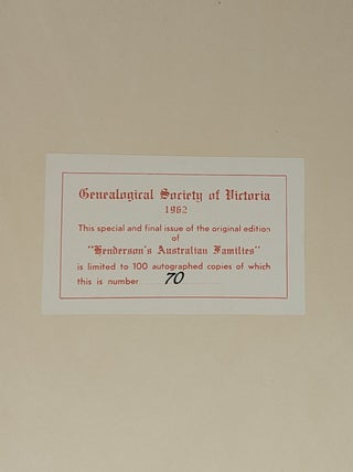 HENDERSON'S AUSTRALIAN FAMILIES. A Genealogical and Biographical Record. Volume 1.